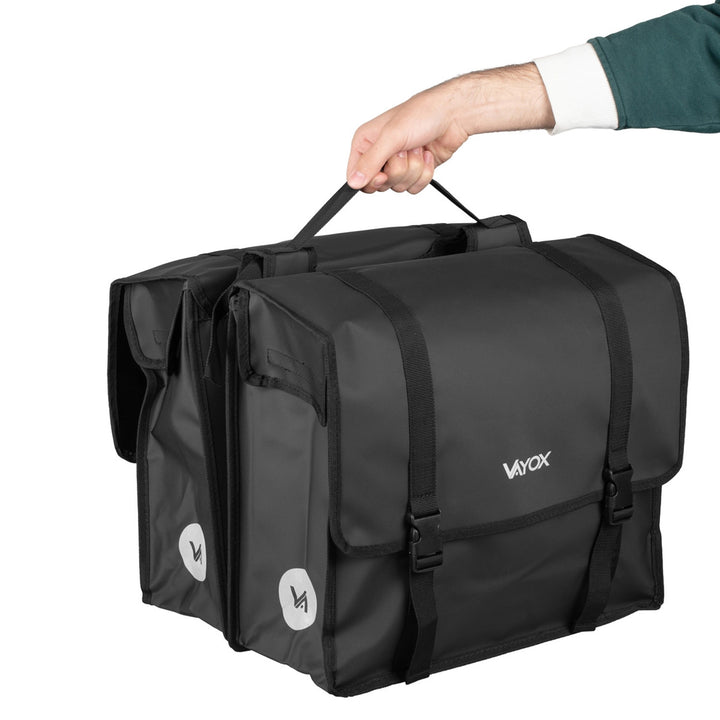 Dvostruka PVC torba za stražnji nosač bicikla s ručkom, crna, 40 L, VA0446, Vayox
