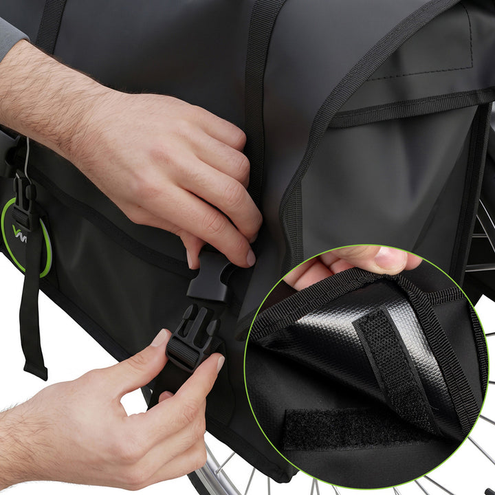 Dvostruka PVC torba za stražnji nosač bicikla s ručkom, crna, 40 L, VA0446, Vayox