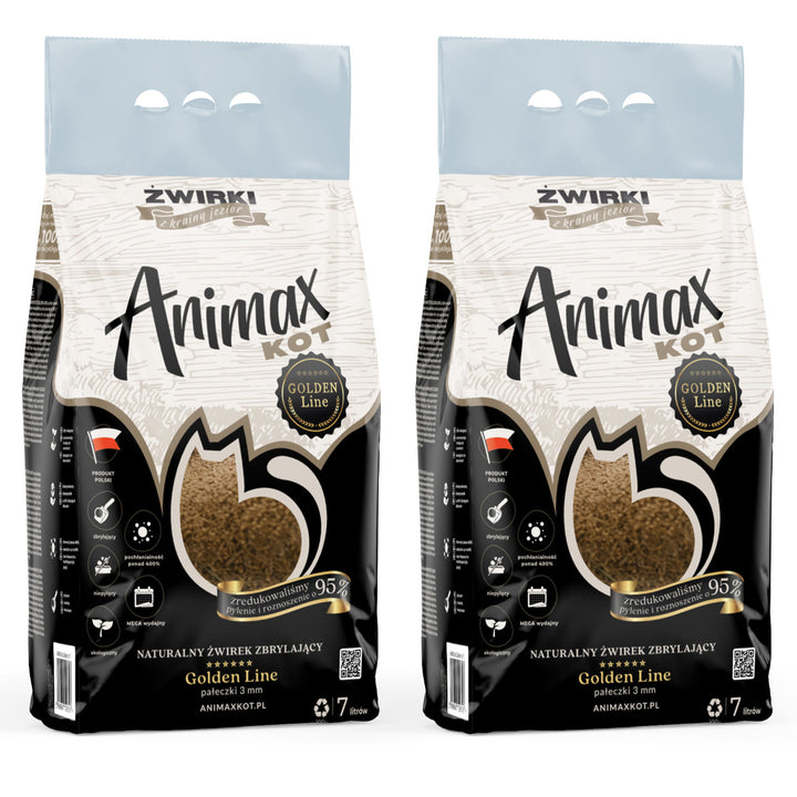 Zgrušavajući mačji pijesak, Animax Golden Line 3 mm, male granule, 2 vrećice od 7 litara