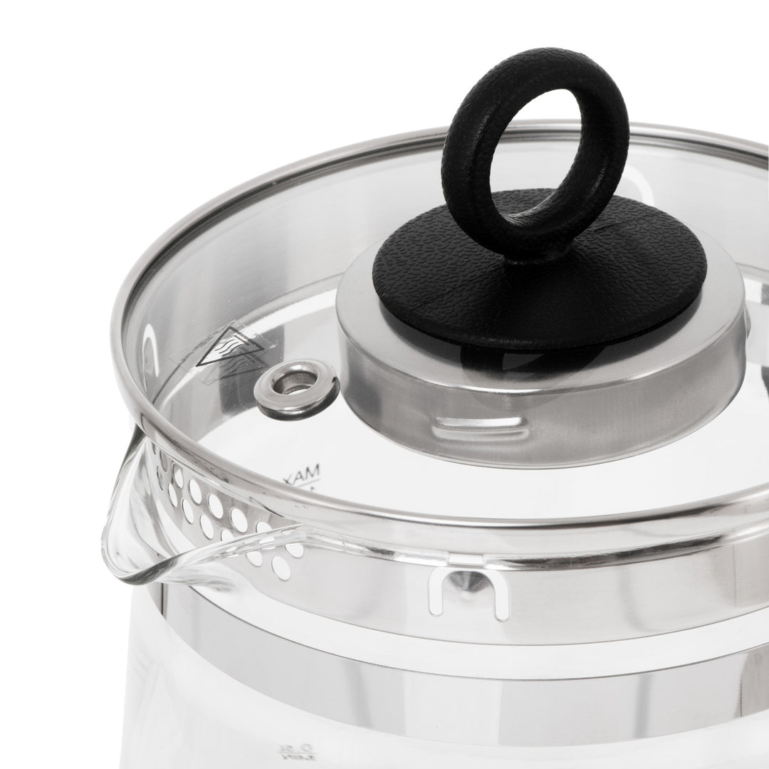 Staklena kuhalo za vodu od 1,5 l s cjedilicom i kontrolom temperature, 2200 W, LED zaslon 60–100 °C, Adler AD 1299, crno