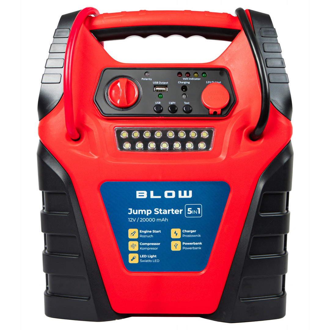 5-u-1 kompresor za paljenje Blow, s kompresorom zraka, punjačem za akumulator i power bankom, akumulator 12 V 20.000 mAh, struja: 400 A struja paljenja, 900 A vršna struja, opremljen osiguračem za preopterećenje, 81-210