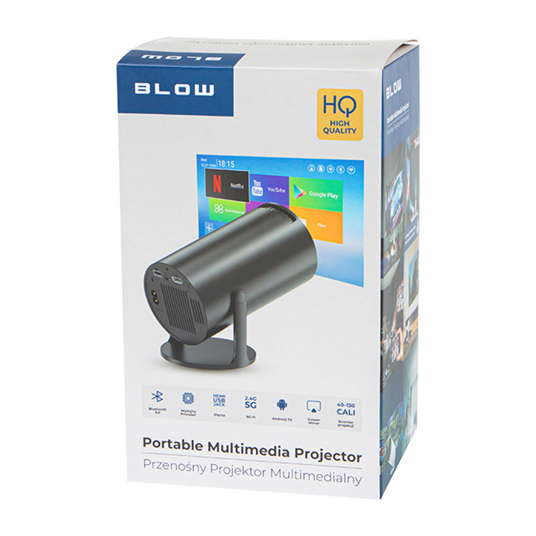 Blow prijenosni projektor, Android TV, ugrađeni 3W zvučnik, rezolucija 720p i dekodiranje 4K, jasan i živahan prikaz, 79-705