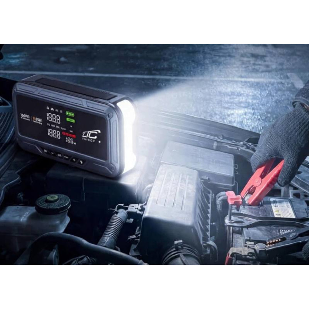 LTC Jump Starter, 12.000 mAh, s kompresorom, baterijskom lampom i power bankom, LCD zaslon, izlazna snaga 65 W, kablovi i torbica za nošenje uključeni, LXJS120