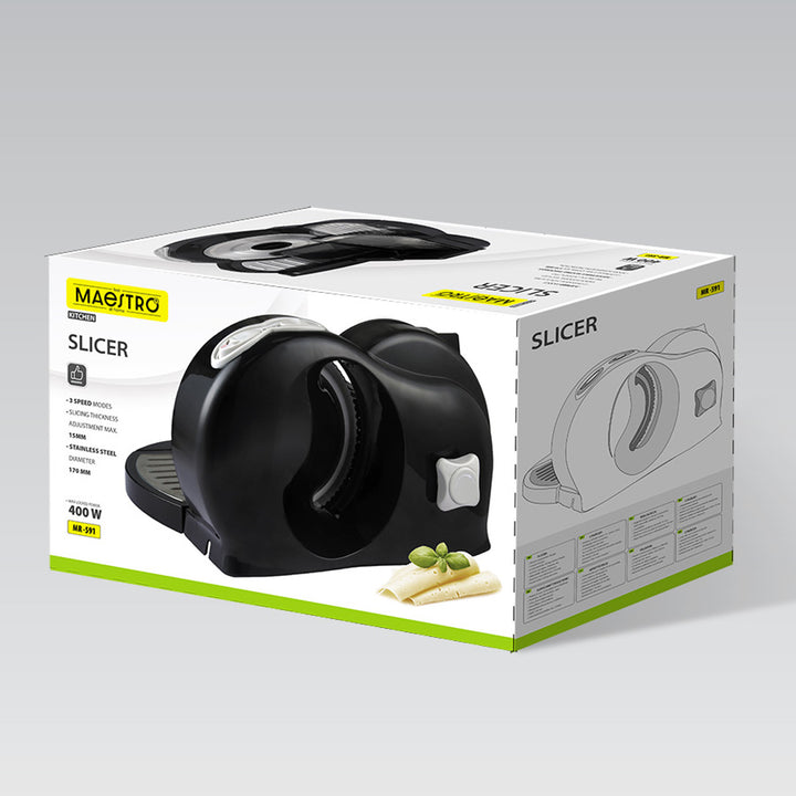 Maestro rezač, 400 W, raspon rezanja od 0 do 15 mm, oštrica od nehrđajućeg čelika, tri brzine rezanja, s pritiskom i pladnjem, MR-591