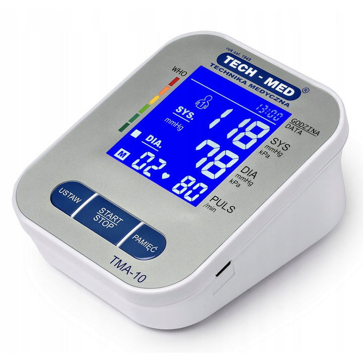 Elektronički monitor krvnog tlaka, zaslon s pozadinskim osvjetljenjem, manžeta za opseg ruke 22–32 cm, indikator aritmije, TMA-10, Tech-Med
