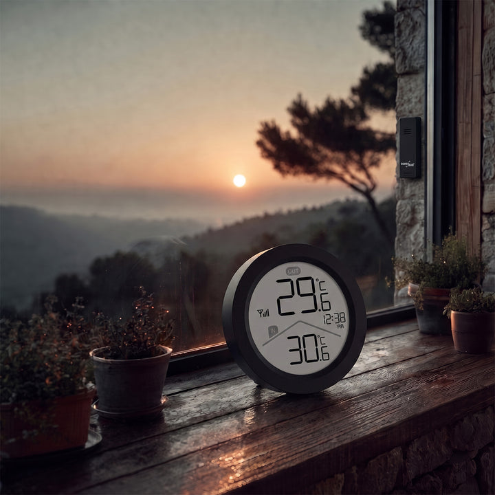 GreenBlue bežična vremenska stanica, unutarnja/vanjska temperatura, sat, izbor °C ili °F, domet do 60 m, crna, GB162 B + 4x Varta Industrial AAA alkalne baterije