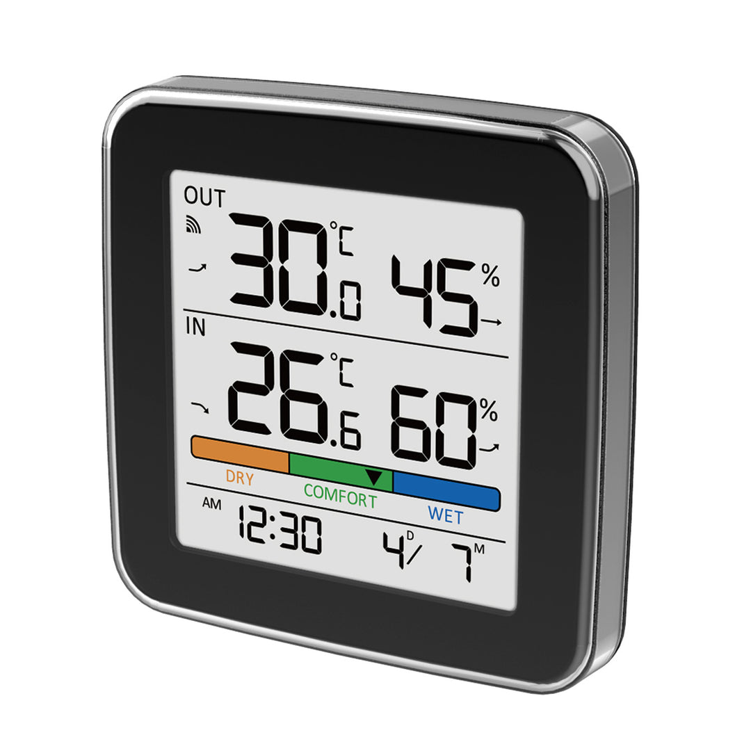 GreenBlue bežična vremenska stanica, unutarnja/vanjska temperatura i vlaga, sat, alarm i datum, °C / °F, do 60 m, crna, GB169 B + 4x Varta Industrial AAA alkalne baterije