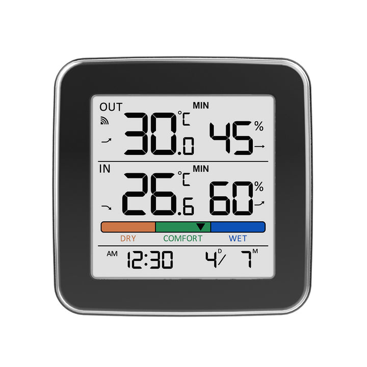 GreenBlue bežična vremenska stanica, unutarnja/vanjska temperatura i vlaga, sat, alarm i datum, °C / °F, do 60 m, crna, GB169 B + 4x Varta Industrial AAA alkalne baterije