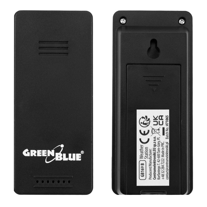 GreenBlue bežična vremenska stanica, unutarnja/vanjska temperatura i vlaga, sat, alarm i datum, °C / °F, do 60 m, crna, GB169 B + 4x Varta Industrial AAA alkalne baterije