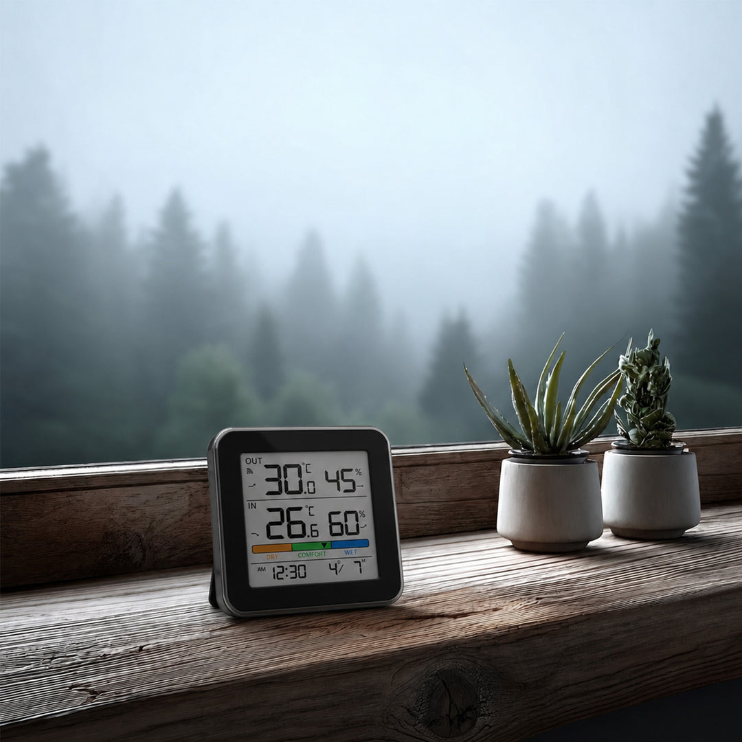 GreenBlue bežična vremenska stanica, unutarnja/vanjska temperatura i vlaga, sat, alarm i datum, °C / °F, do 60 m, crna, GB169 B + 4x Varta Industrial AAA alkalne baterije