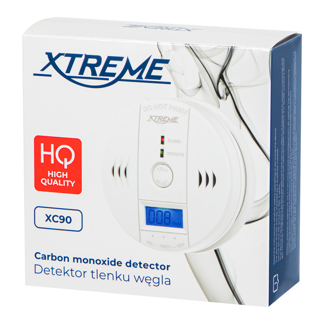 Xtreme XC90 LCD detektor ugljičnog monoksida, bijeli, 3xAA baterije, glasan zvučni alarm i crvena LED, kompaktna veličina, do 7 godina vijeka trajanja baterije, 50-636