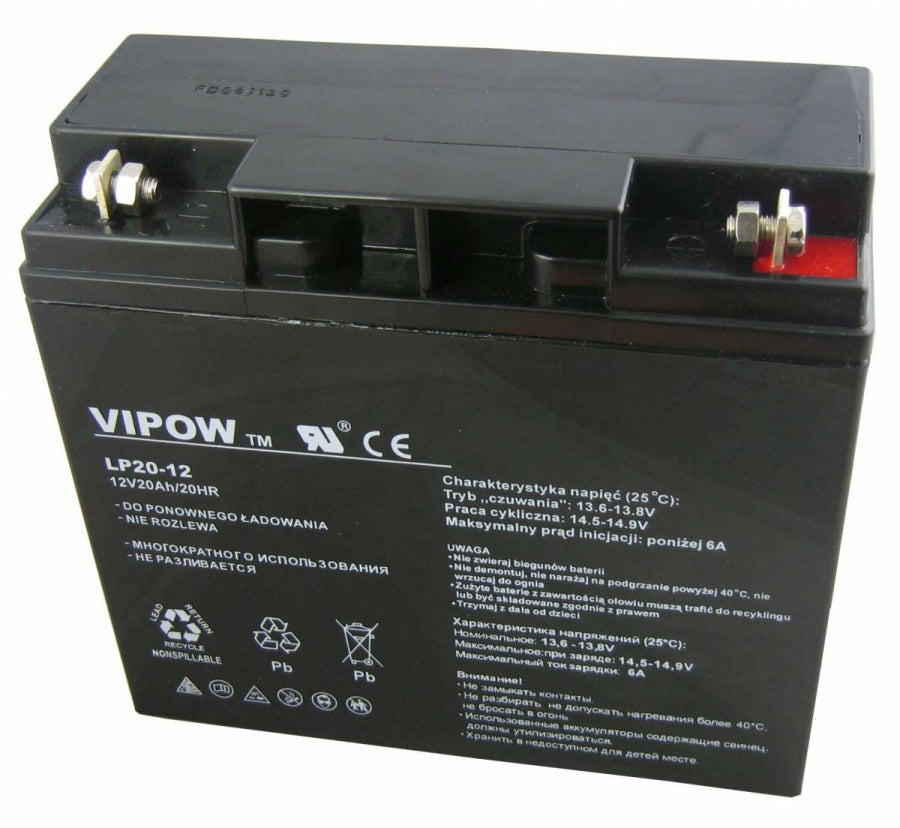 Vipow 12V 20Ah gel baterija bez održavanja, dimenzije 181 x 77 x 167 mm