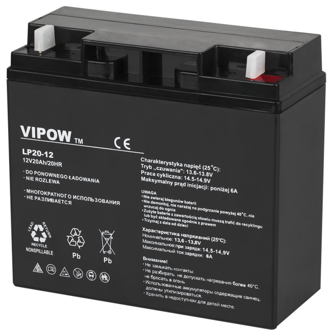 Vipow 12V 20Ah gel baterija bez održavanja, dimenzije 181 x 77 x 167 mm