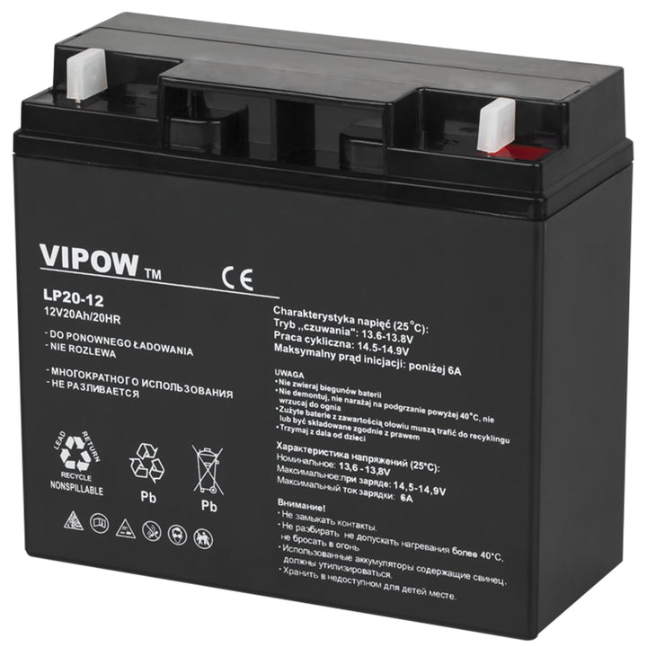 Vipow 12V 20Ah gel baterija bez održavanja, dimenzije 181 x 77 x 167 mm