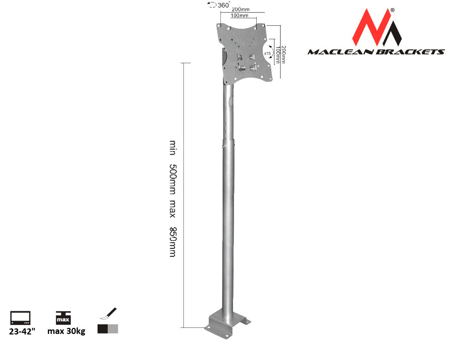Maclean stropni držač za TV, 23-42", 30 kg, srebrni, MC-504A S