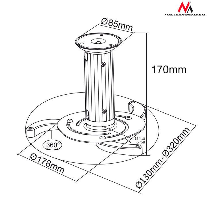 Maclean stropni nosač za projektore, 80–170 mm, 10 kg, MC-515 S