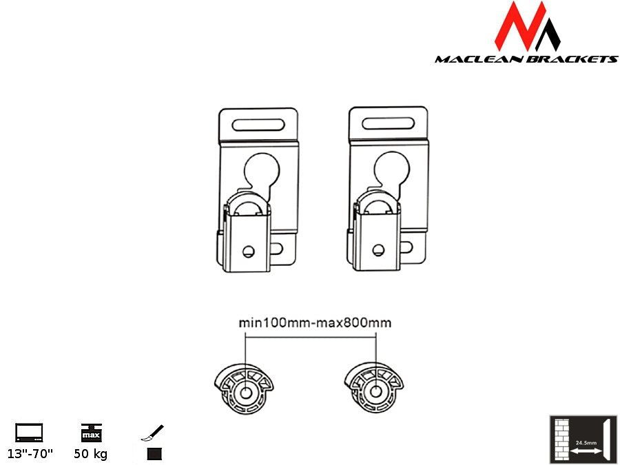 Stropni nosač za TV od 23-42" (50-85 cm) do 30 kg Maclean MC-504A B crni