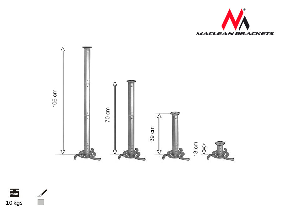 Srebrni stropni nosač za projektore od 80 mm do 980 mm Maclean MC-517