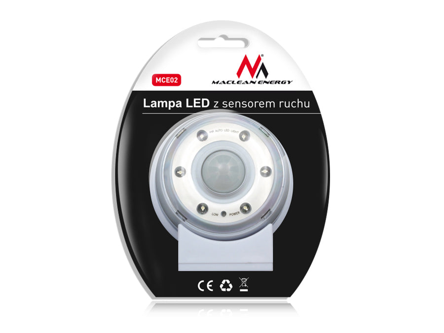 Lampă LED cu senzor de mișcare, magnet, suport, cârlig, timp de iluminare 20s 60s 90s 4xAAA Maclean Energy MCE02