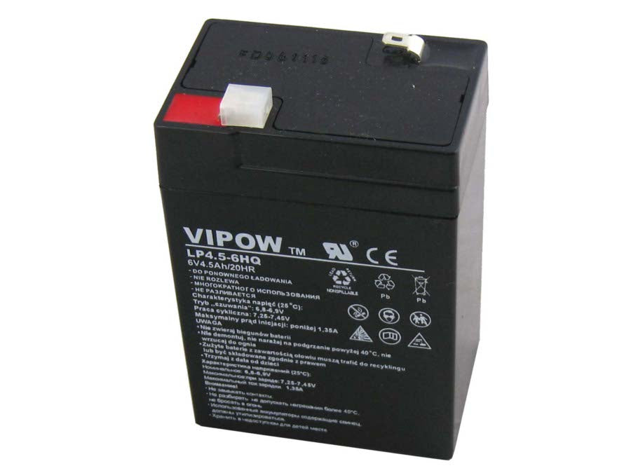 Vipow gel baterija, bez održavanja, dug vijek trajanja, 6V 4,5Ah, BAT0200