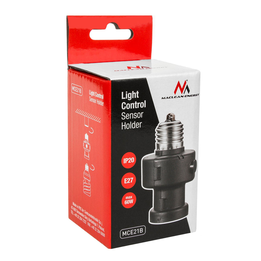 E27 Maclean držač žarulje, 100 W, s senzorom sumraka, tajmerom, MCE21B
