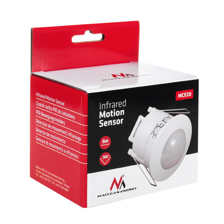 Ugrađeni stropni PIR senzor pokreta 1200W, domet 6 m, Maclean Energy MCE20