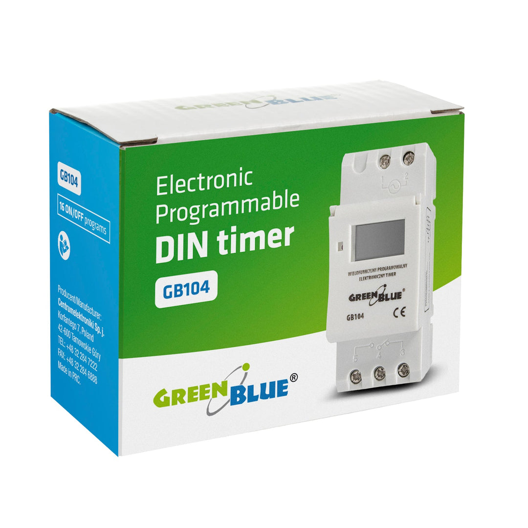 Timer prekidač - GreenBlue GB104 digitalni tajmer za DIN-šinu, 16 programa, max. 240 programa