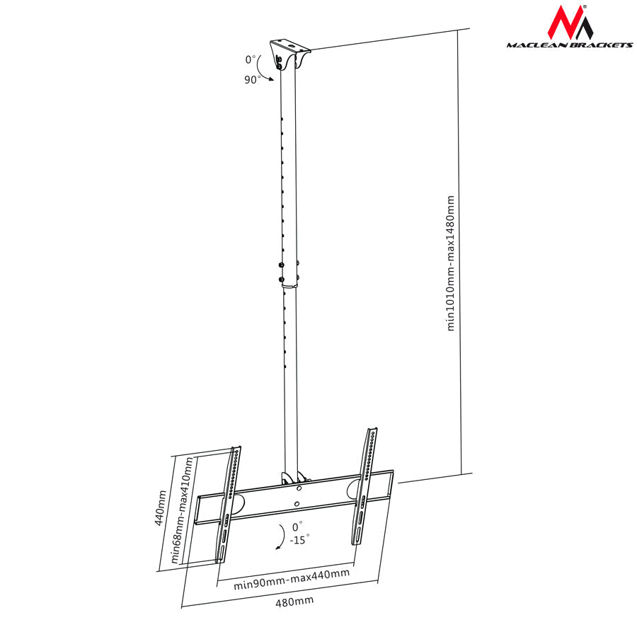 Maclean stropni nosač za TV, max. VESA 400×400, 32–65", 50 kg, MC-631