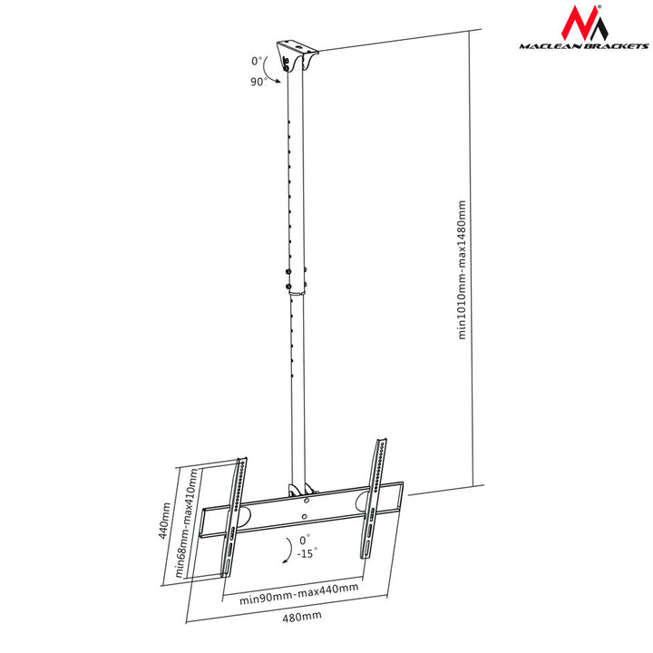 Maclean stropni nosač za TV, max. VESA 400×400, 32–65", 50 kg, MC-631