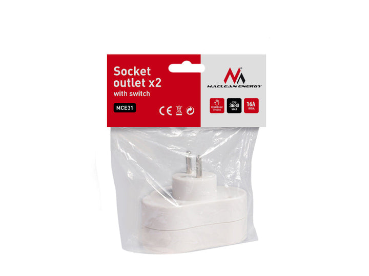 Maclean električna utičnica s prekidačem, 2 kom., max. 3680 W, MCE31