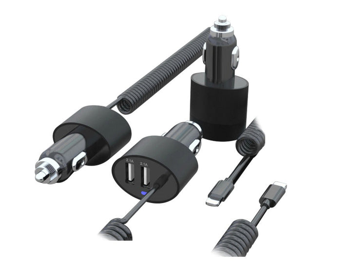 Maclean punjač za automobil, Lightning spiralni, 2xUSB, 5,2 A, 1,8 m, MCE76