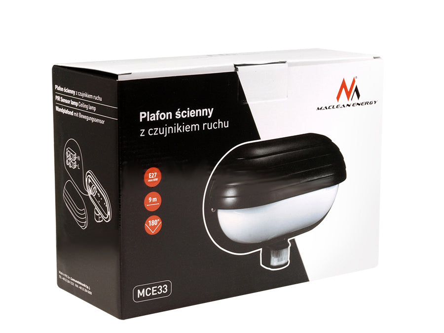 Zidna svjetiljka Maclean, s PIR senzorom, max. 60 W, 180°, MCE33B