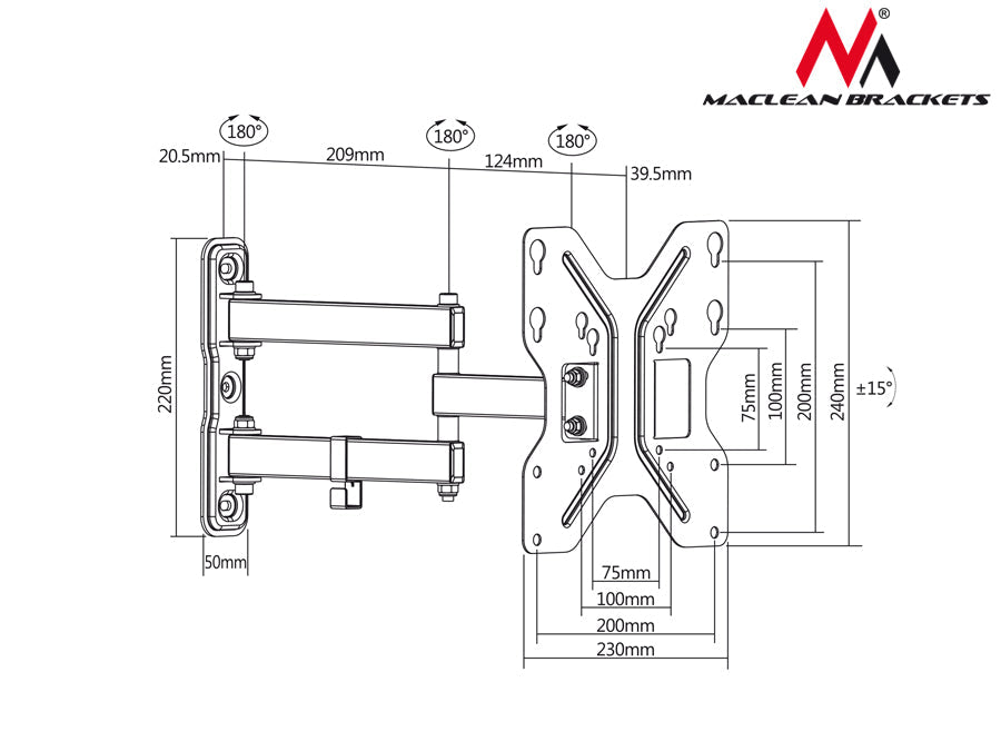 Maclean TV nosač, max. VESA 200x200, 13-42", 30 kg, MC-648