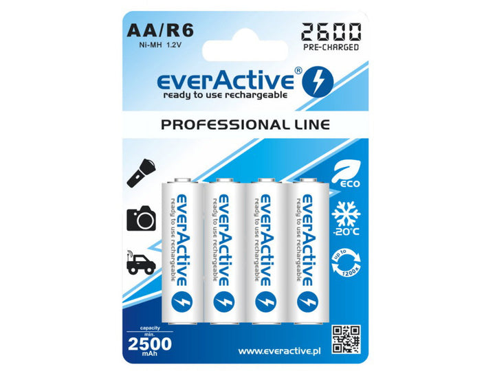 4x everActive R6/AA Ni-MH 2600 mAh punjive baterije, spremne za upotrebu