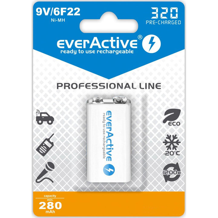 everActive 6F22/9V Ni-MH 320 mAh punjiva baterija, spremna za upotrebu