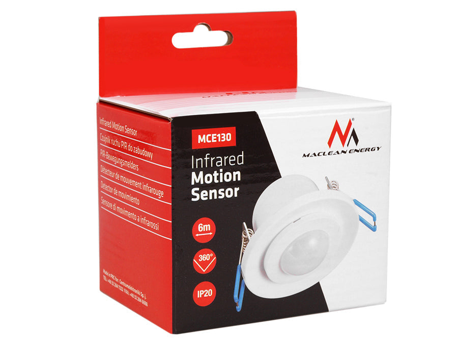 Maclean PIR senzor pokreta, infracrveni, ugradbeni, domet 6 m, 800 W/400 W, MCE130