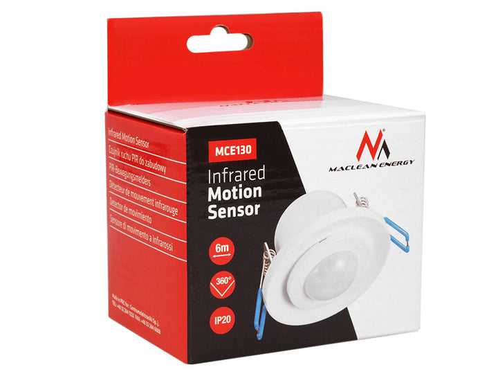 Maclean PIR senzor pokreta, infracrveni, ugradbeni, domet 6 m, 800 W/400 W, MCE130