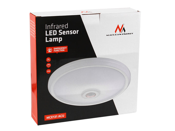12W LED stropna svjetiljka s PIR senzorom i rezervnim napajanjem Maclean Energy MCE131 ACU, domet 6 m