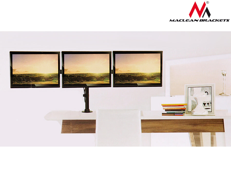 Maclean stolni nosač za 3 LCD monitora, dvostruke ruke, VESA 75x75 i 100x100, 13"-27", 8 kg, MC-691