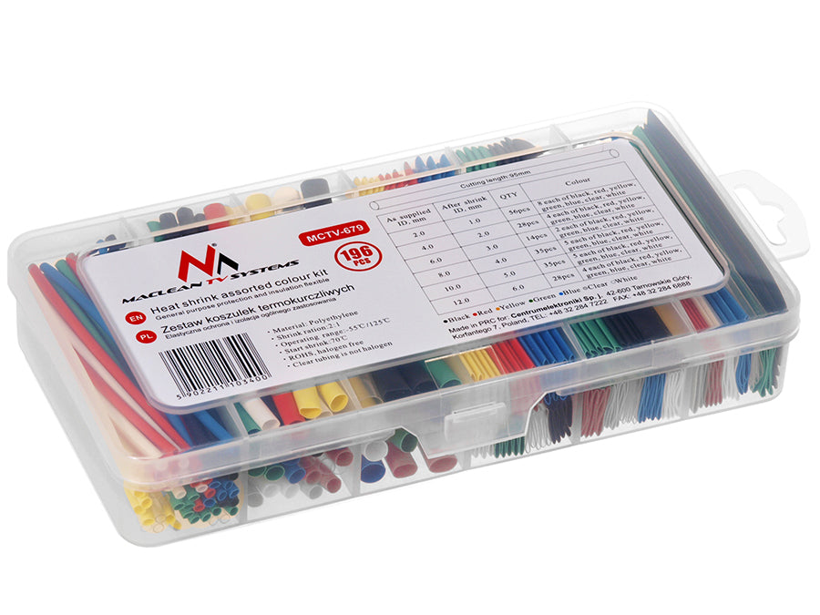 Maclean set toplinski skupljivih navlaka, 7 boja, duljina 95 mm, širine 2 mm, 4 mm, 6 mm, 8 mm, 10 mm, 12 mm, 196 komada, MCTV-679