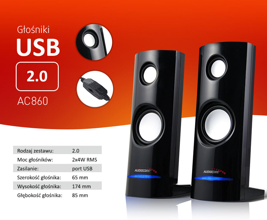 8W USB-napajani računalni zvučnici crni Audiocore AC860