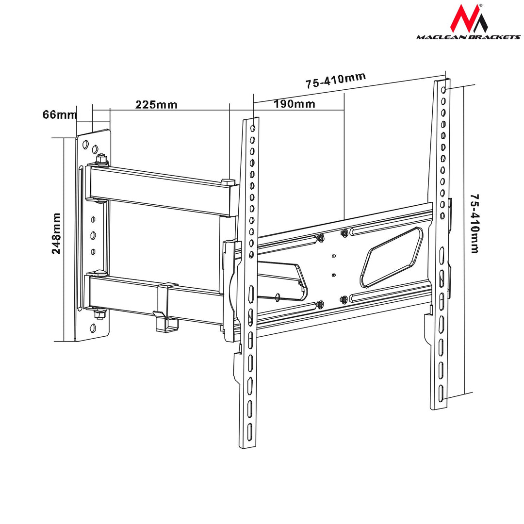 Maclean držač za TV, max. VESA 400x400, dugačka ruka odgovara za zakrivljene TV-e, 26-55", 30 kg, MC-711N
