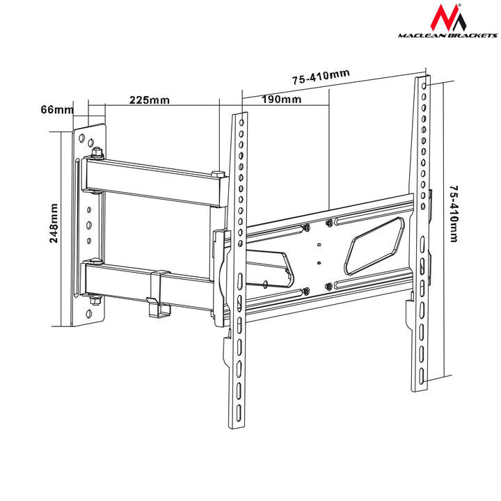 Maclean držač za TV, max. VESA 400x400, dugačka ruka odgovara za zakrivljene TV-e, 26-55", 30 kg, MC-711N