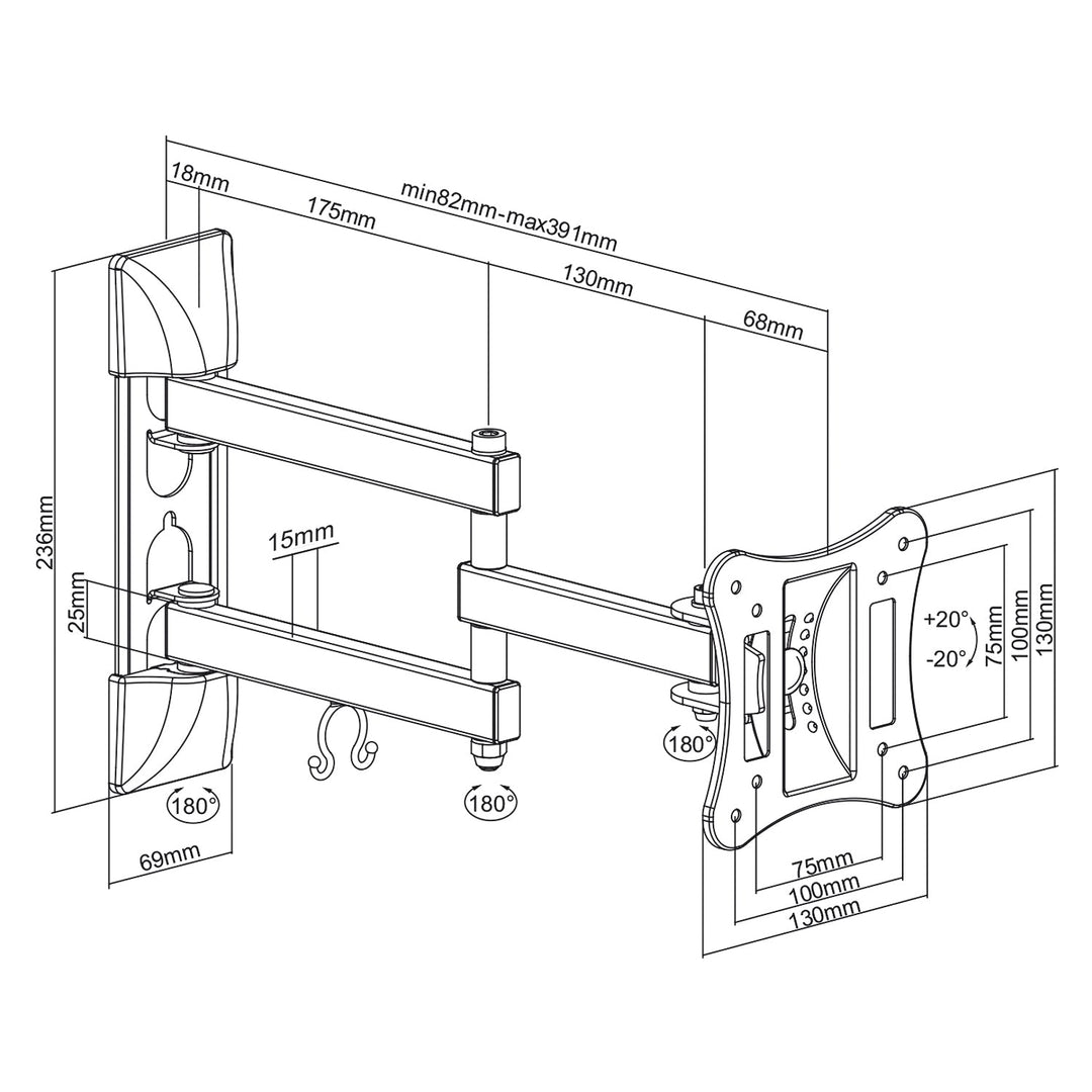 Maclean nosač za TV ili monitor, univerzalni, max. VESA 100x100, 13-27", 15 kg, crni, MC-719