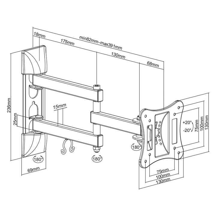 Maclean nosač za TV ili monitor, univerzalni, max. VESA 100x100, 13-27", 15 kg, crni, MC-719