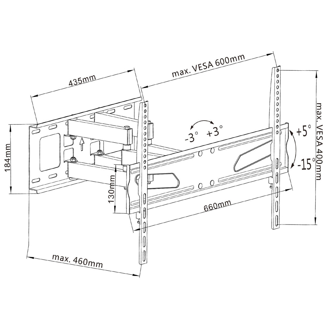 Maclean TV nosač, univerzalni, max. VESA 600x400, 37–80", 45 kg, crni, MC-723 B