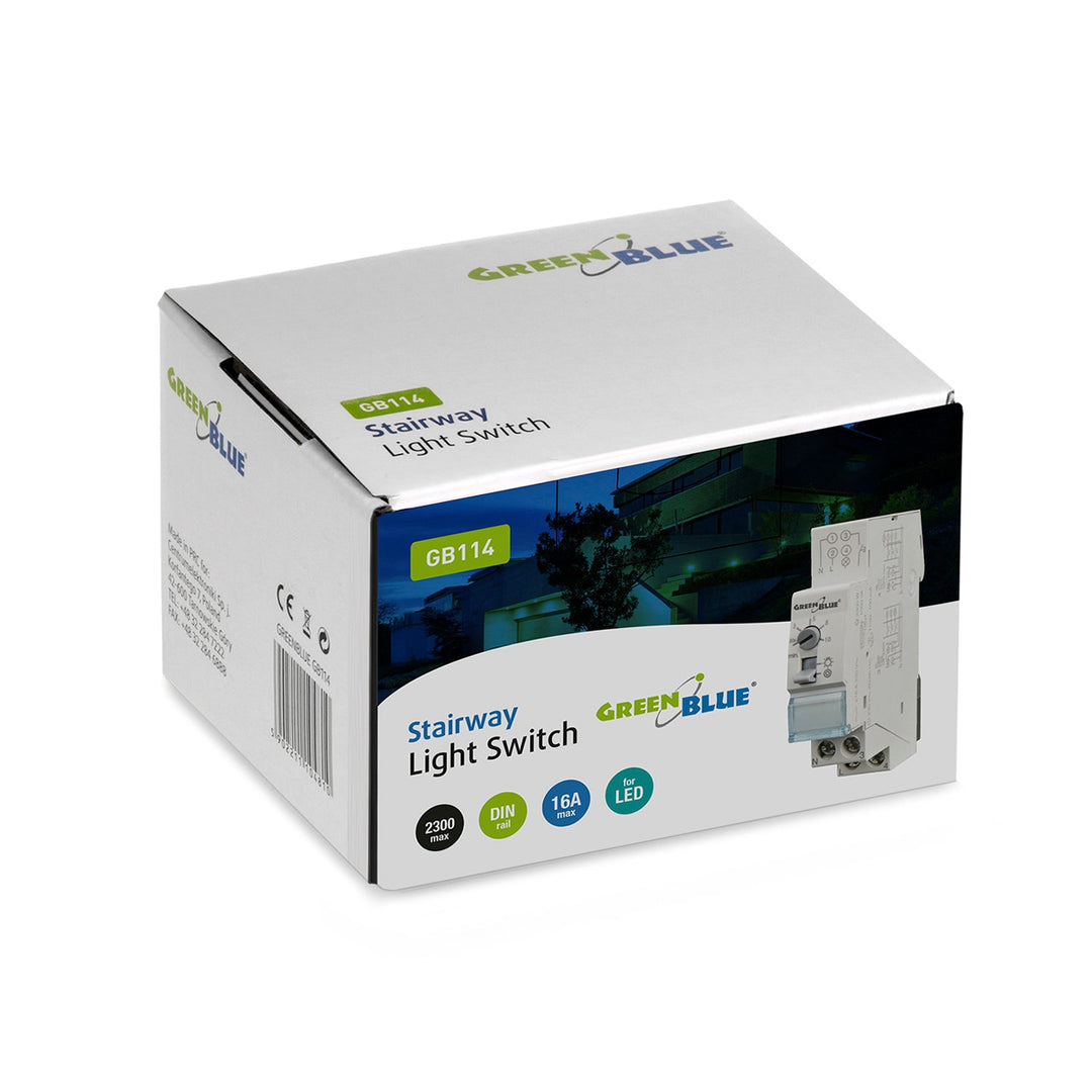 GreenBlue tajmer za stubište na DIN-šinu, podešavanje 30 s – 10 min, max. 2300 W, GB114