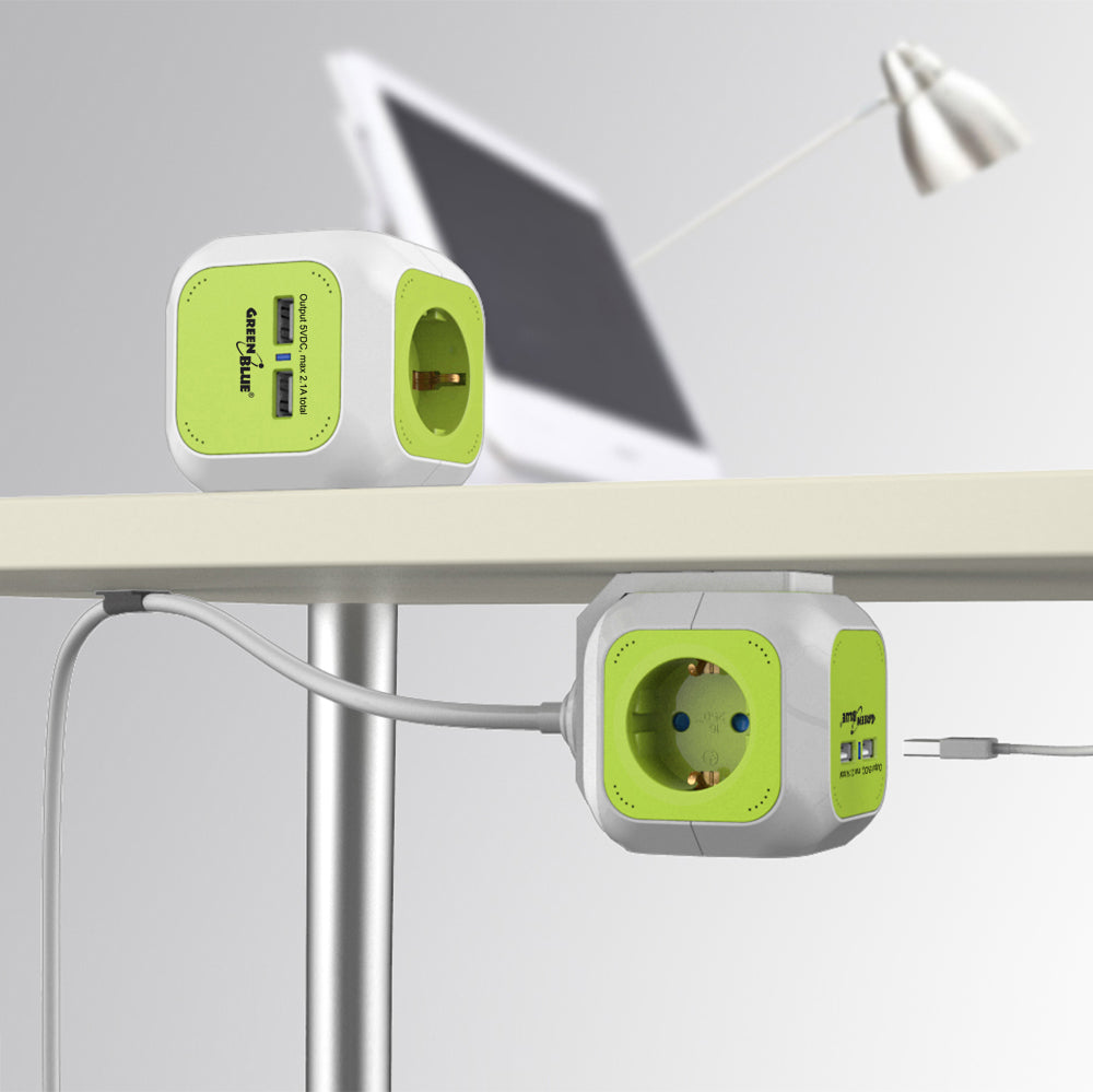 MagicCube četverostruka električna utičnica GreenBlue, 2 USB priključka, 1,4 m, GB118