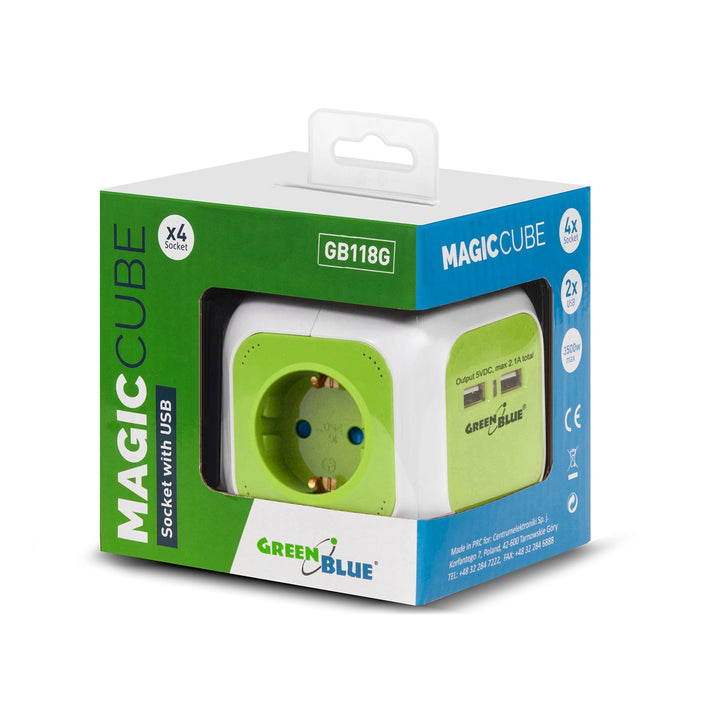 MagicCube četverostruka električna utičnica GreenBlue, 2 USB priključka, 1,4 m, GB118