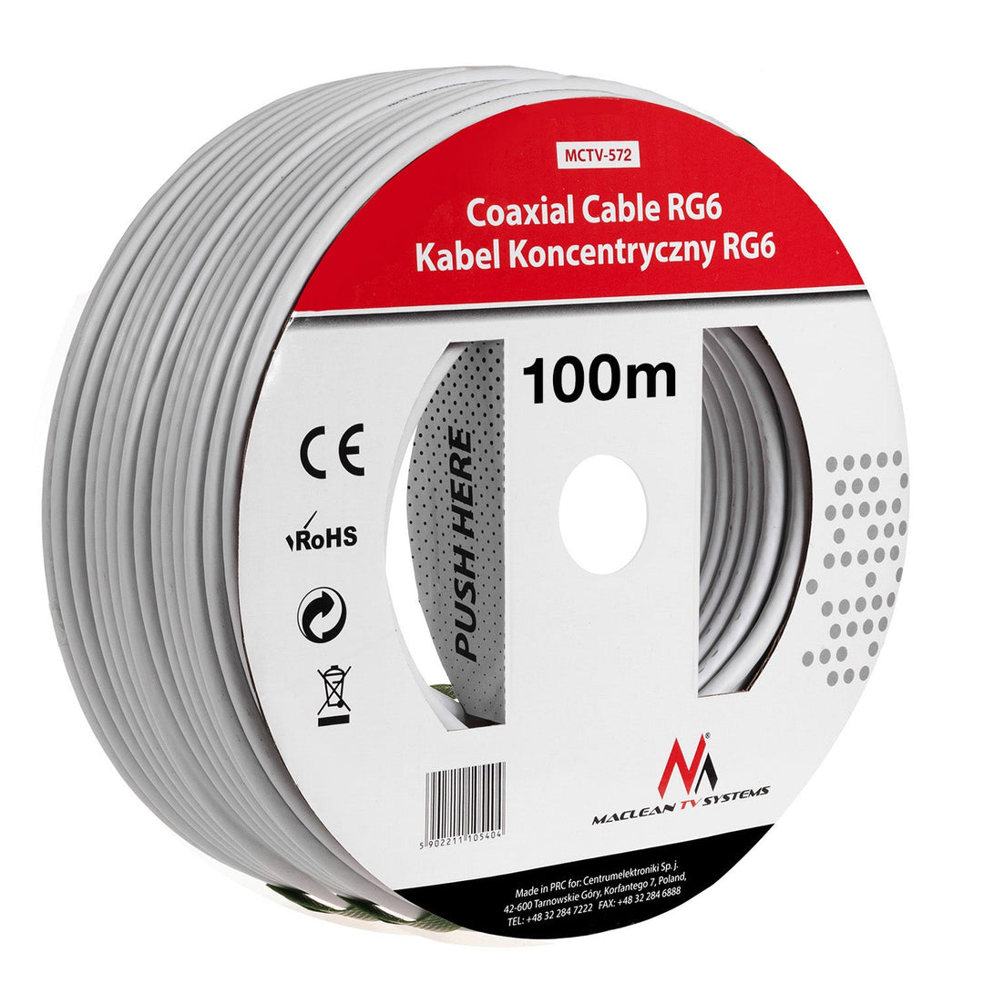 Maclean koaksijalni kabel, kabel za satelitsku antenu, 1.0CCS RG6, 100 m, MCTV-572
